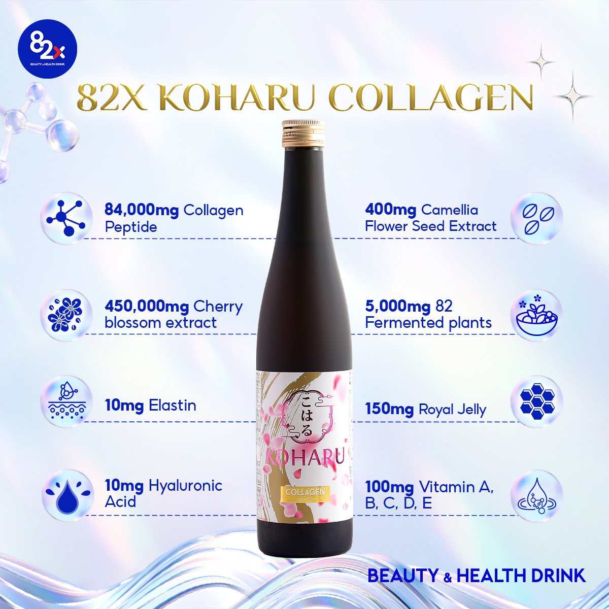 Japan 82X Koharu Collagen Custom Anti Aging Oral Liquid Collagen Drink Whitening Skin Care Beauty Collagen Drink