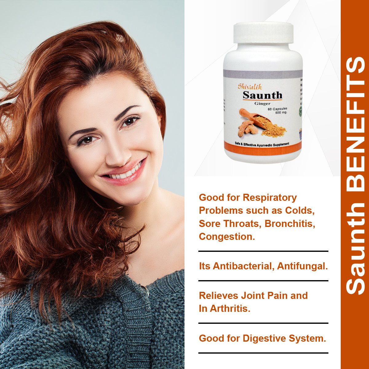 Pure Ayurvedic Herbal Capsule Saunth Ginger for Healthcare Relieves Joint Pain and Supports Digestive System