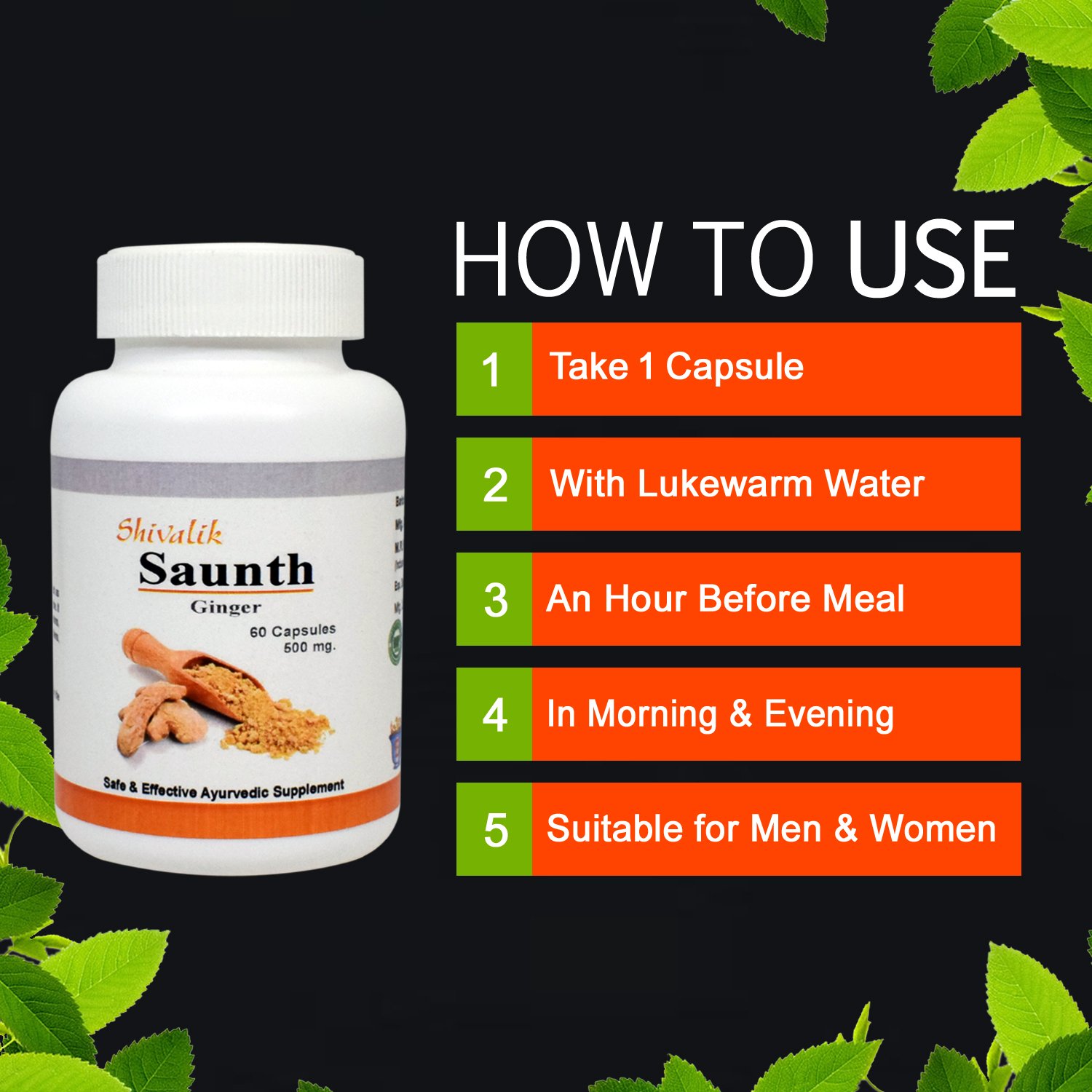 Pure Ayurvedic Herbal Capsule Saunth Ginger for Healthcare Relieves Joint Pain and Supports Digestive System