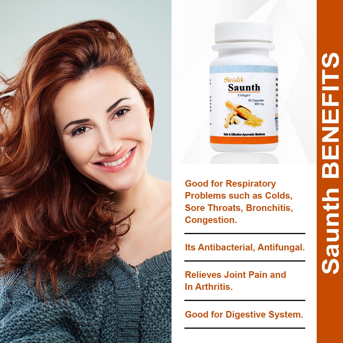 Pure Ayurvedic Herbal Capsule Saunth Ginger for Healthcare Relieves Joint Pain and Supports Digestive System