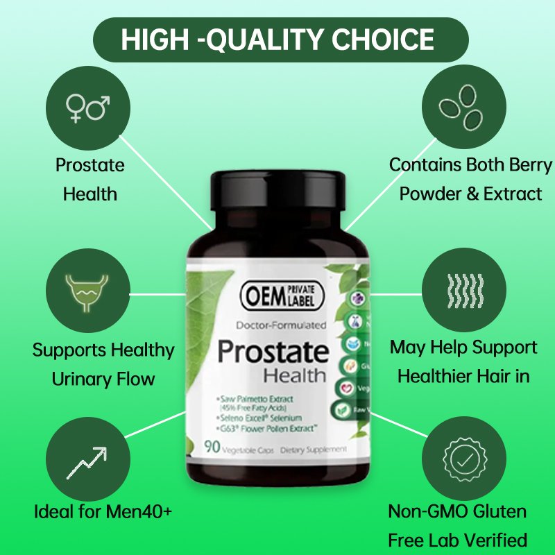 OEM Wholesale 2400 mg Prostate Function Support Natural Healthcare Pills Saw Herbal Supplement Prostate Capsules