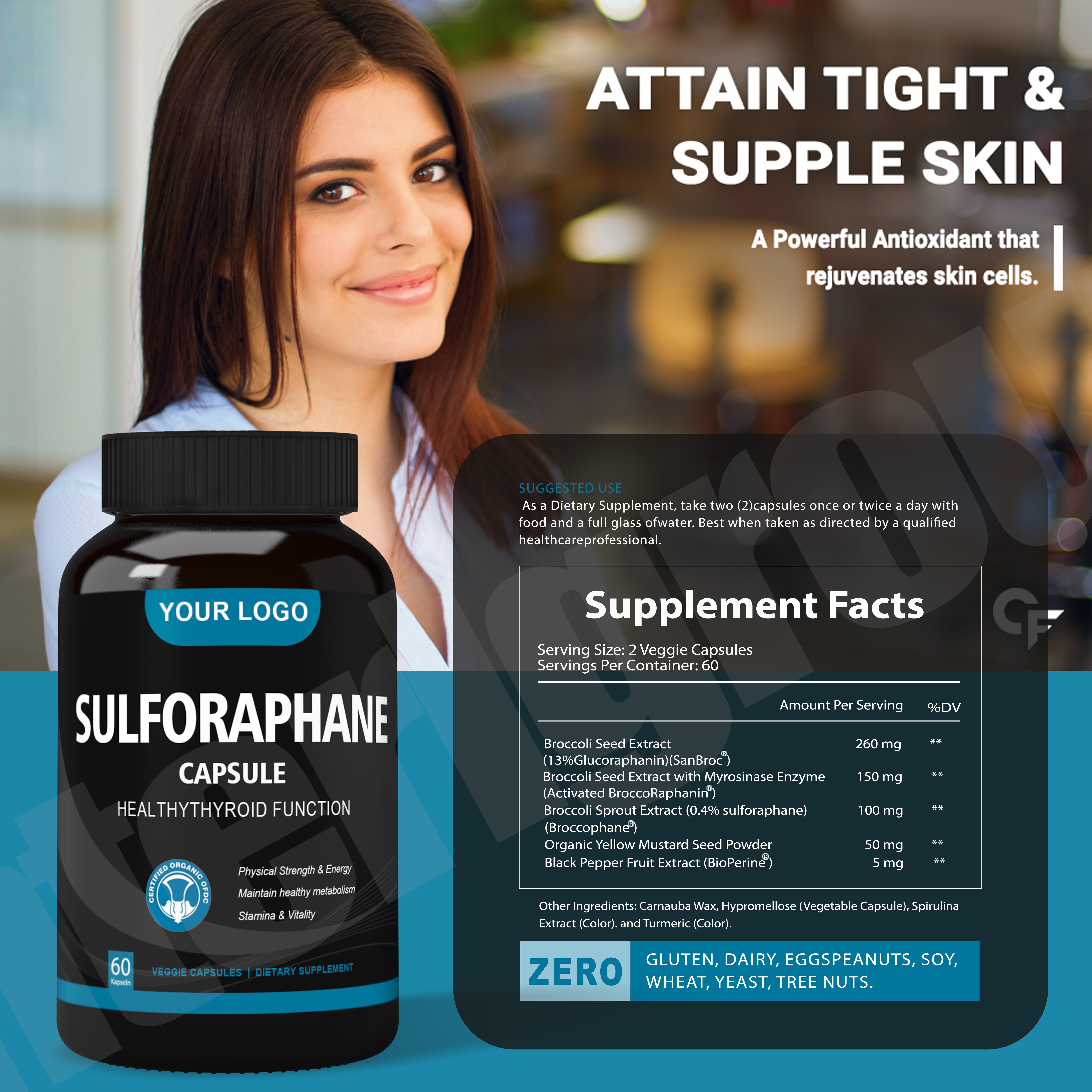 Herbal Supplement Broccoli Sprout pills Sulforaphane Capsule for Antioxidant