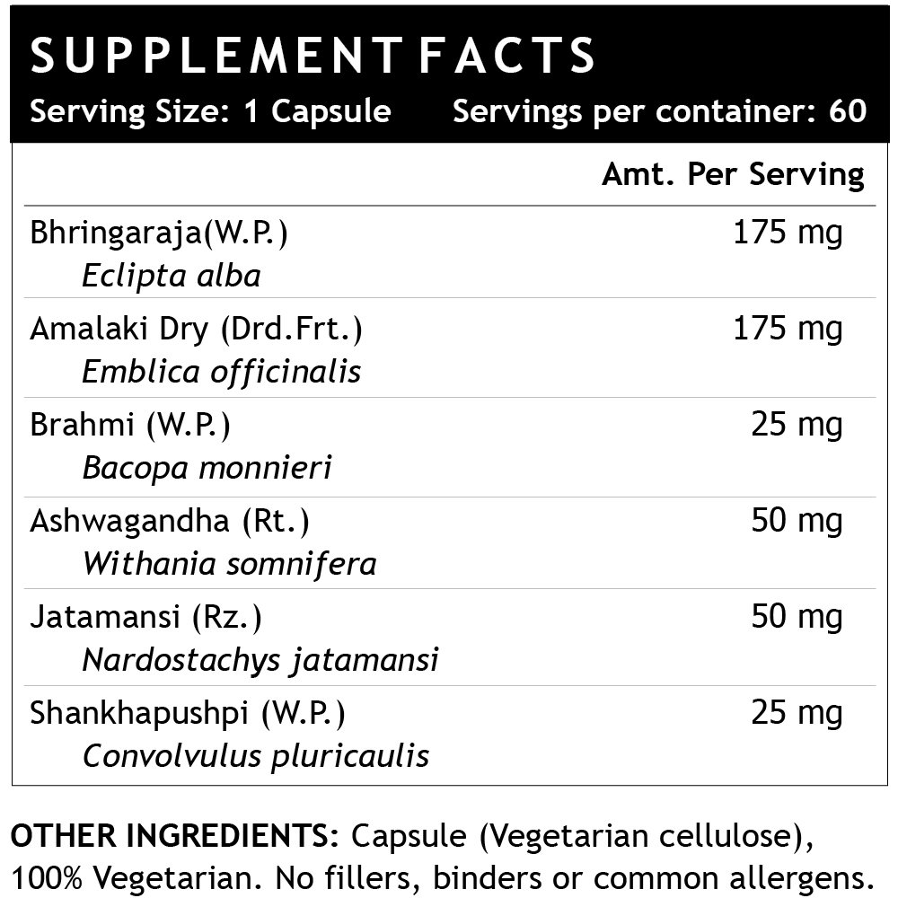 INLIFE Hair Support Supplement, Bhringraj, Brahmi, Ashwagandha and other Ayurvedic Herbs 500 mg - 60 Vegetarian Capsules