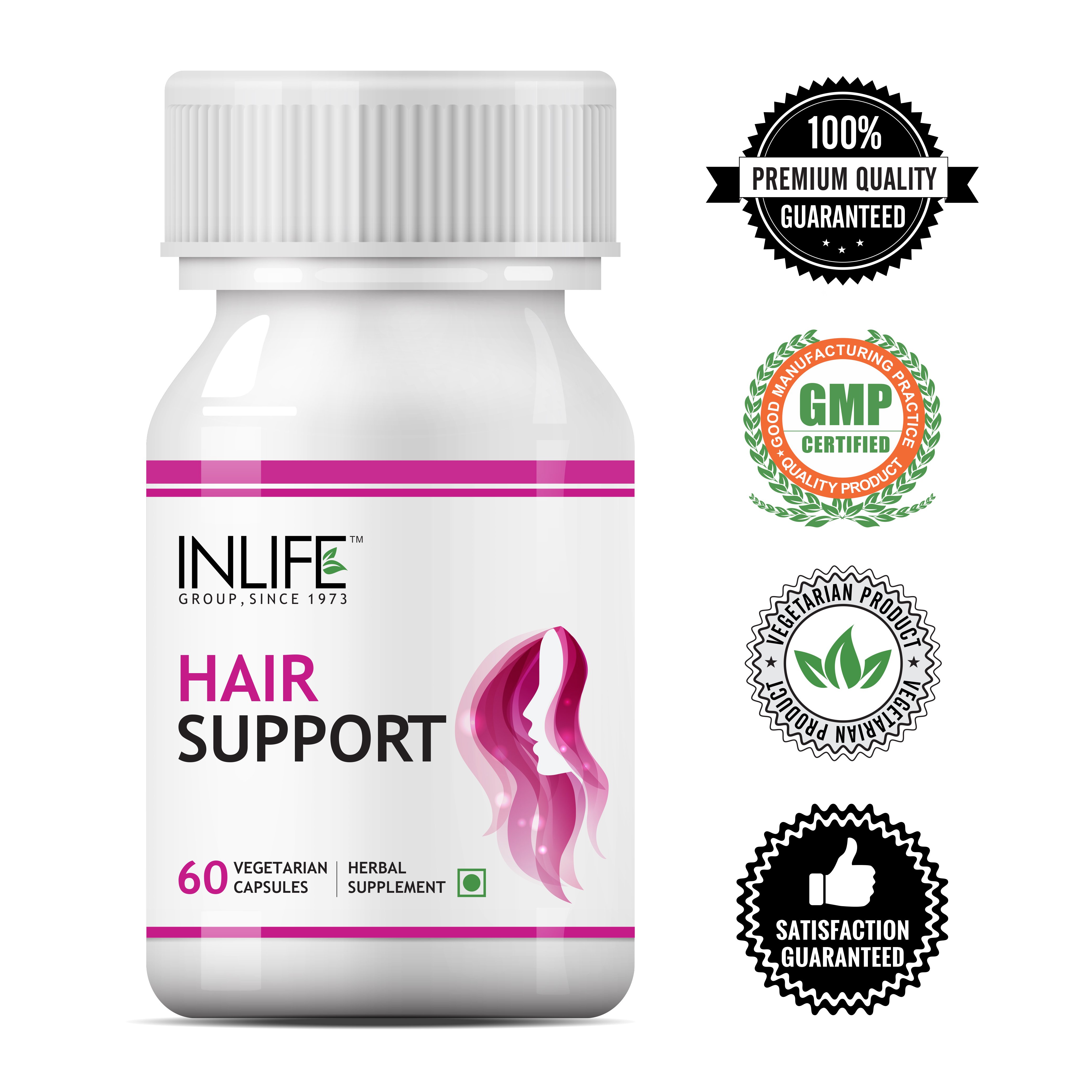 INLIFE Hair Support Supplement, Bhringraj, Brahmi, Ashwagandha and other Ayurvedic Herbs 500 mg - 60 Vegetarian Capsules