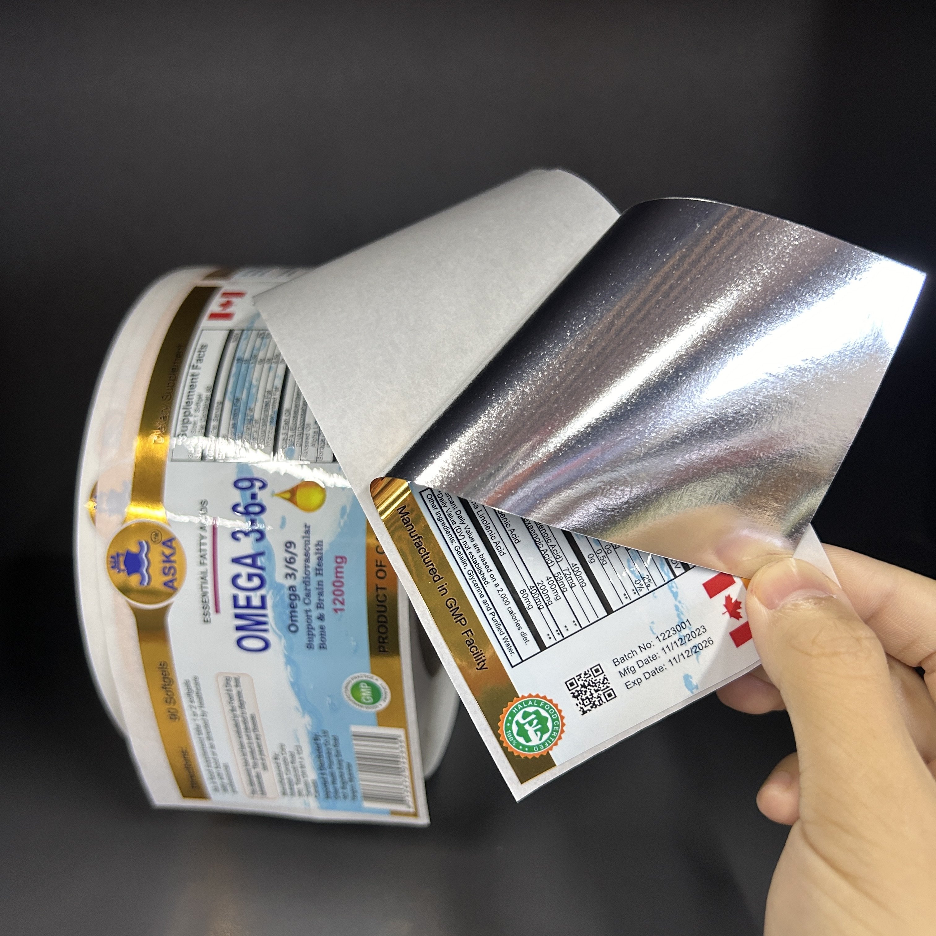 Customize Bulk Powder Protein Supplement bottle sticker Private Label Printing Adhesive Bright Silver Bopp Labels For Bottle