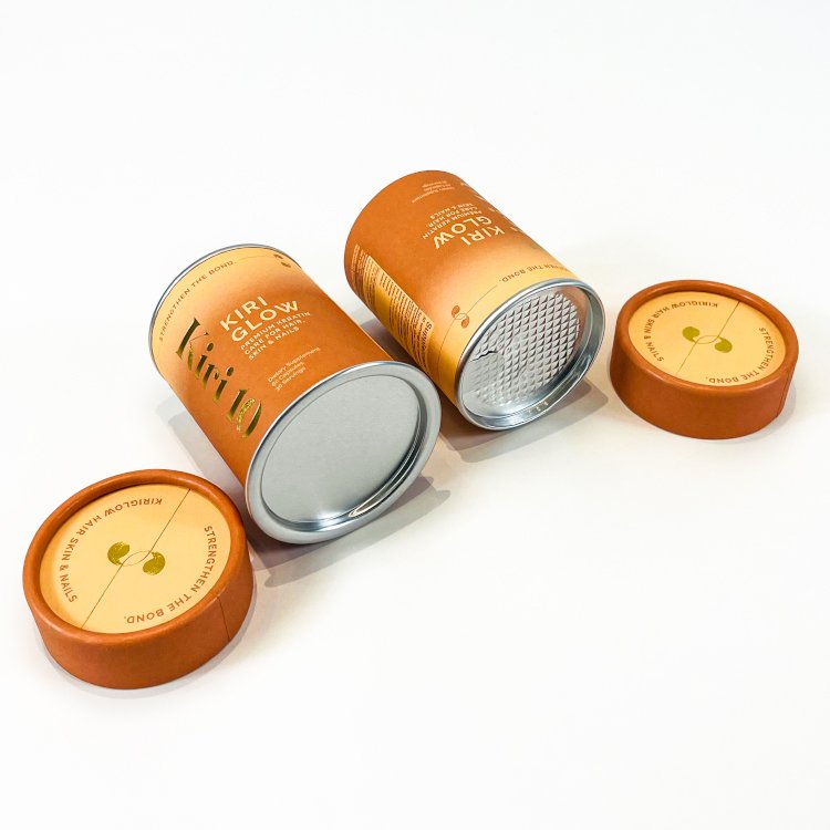 Recyclable healthcare supplement collagen packaging cardboard Boxes paper tube with easy peelable lid