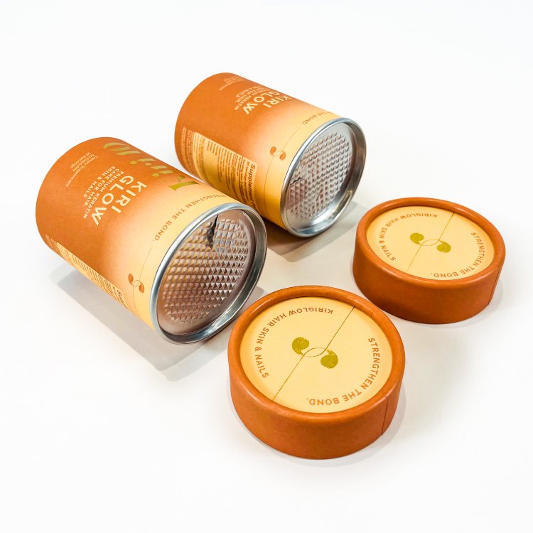Recyclable healthcare supplement collagen packaging cardboard Boxes paper tube with easy peelable lid