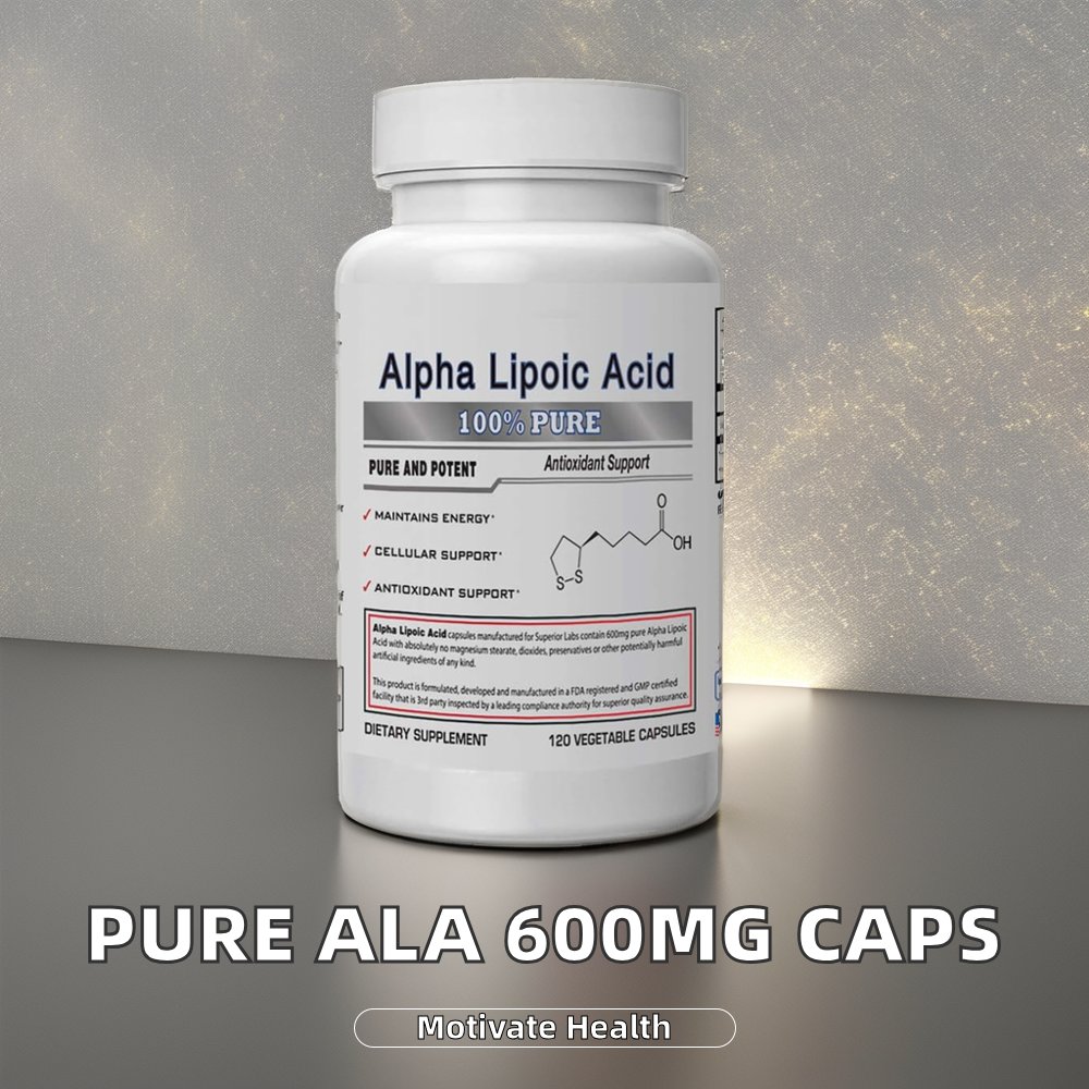 Non-GMO 600mg Lipoic Acid Pure ALA 120 Vegetable Caps Healthcare Supplement Healthy Aging Nerve Support Zero Synthetic Additives