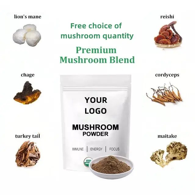 High Quality Private Label Organic Pure Lions Mane Mushroom Extract Powder with chage turkey tail and other ingredients