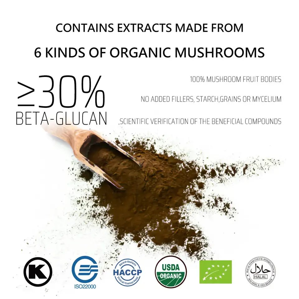 High Quality Private Label Organic Pure Lions Mane Mushroom Extract Powder with chage turkey tail and other ingredients