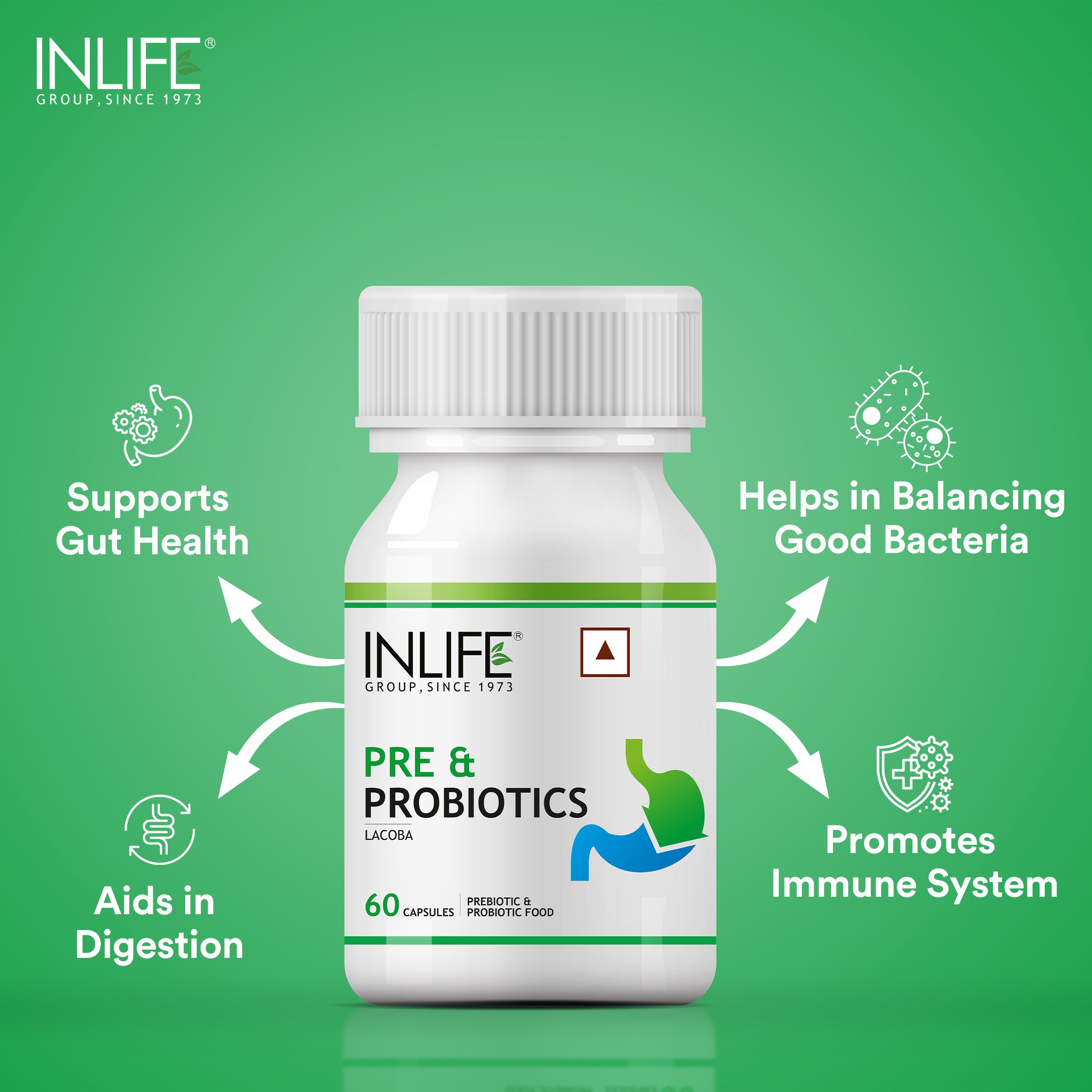 INLIFE Prebiotics and Probiotics Supplement for Men Women - 60 Capsules Healthcare Supplement