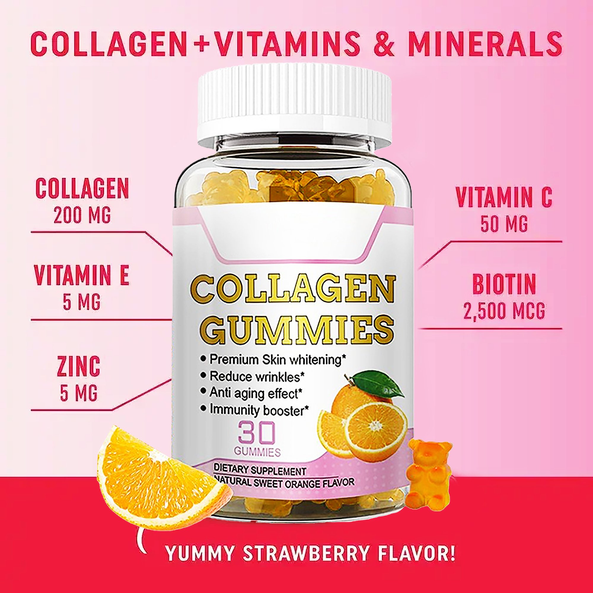 Collagen gummies Strawberry Gummies Whitening skin acne freckle smooth skin hair Private Label healthcare supplements Gummies