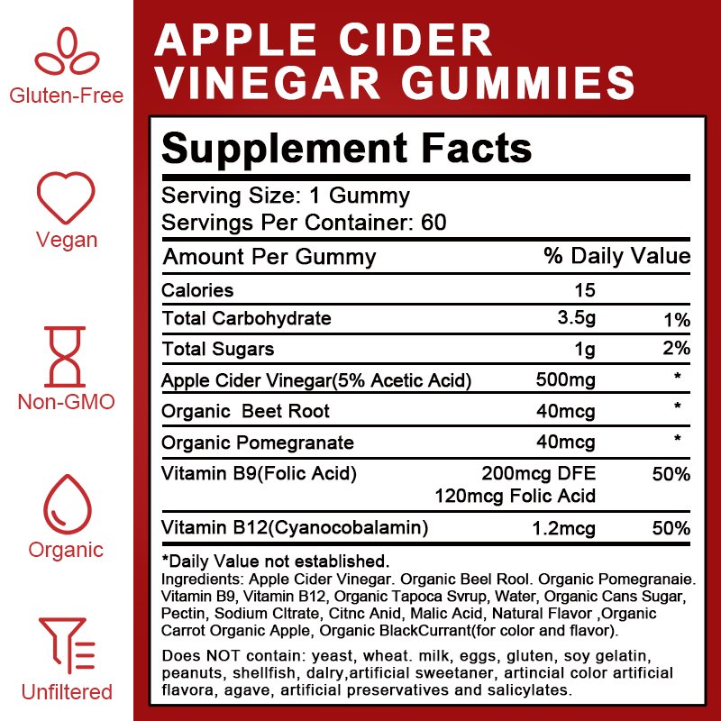 Healthy Control ACV Gummy Candy Detox & Cleanse Healthcare Supplement Slimming Apple Cider Vinegar Gummies With Mother