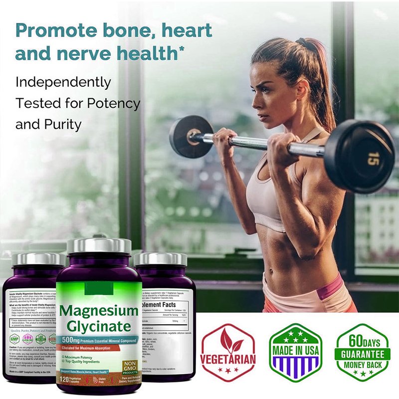 Healthcare Supplement Premium Zinc 500mg Magnesium Glycinate Capsules Supports Bone Joint and Heart Health
