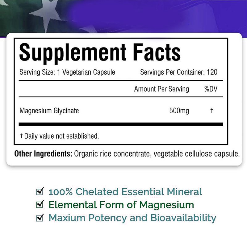 Healthcare Supplement Premium Zinc 500mg Magnesium Glycinate Capsules Supports Bone Joint and Heart Health