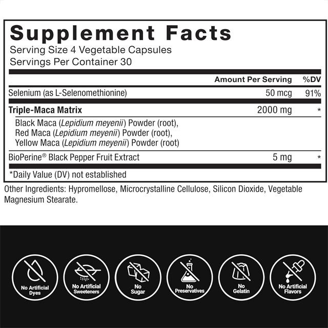 OEM Maca Max, Premium 2000mg Maca Root Capsules Blend (Black, Red, Yellow) - Boost Vitality, Energy, Stamina & Hormonal Balance
