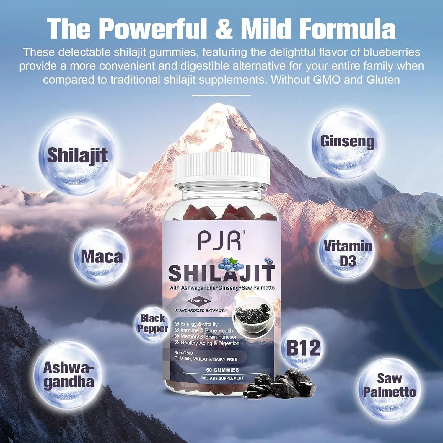 OEM/ODM Healthcare Supplement Sugar Free Immune Boost Shilajit Gummies Natural Energy Support 97%shilajit Gummies