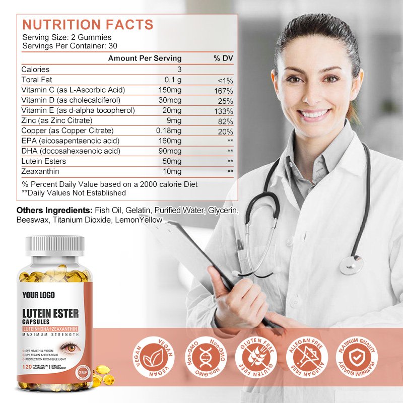 Orgeuos OEM 120pcs Eyes Health Care Products Lutein Ester Softgel Capsule Lutein Ester Oil Supplement