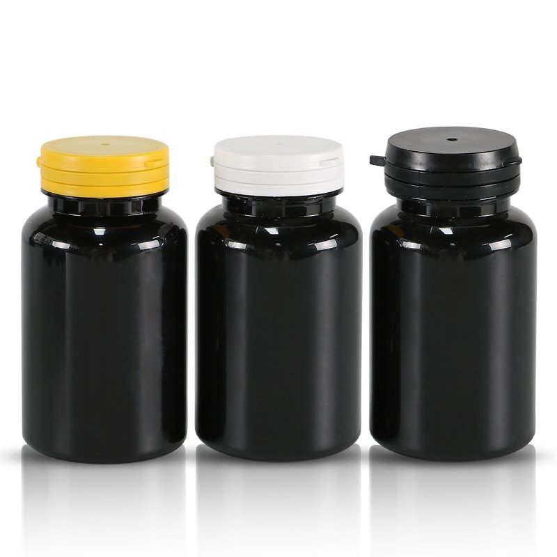 30ml 60ml 80ml 120ml 150ml 200ml 250ml Plastic Black Pet Jar Empty Pill Container Capsule Bottle With tear pulling Cap
