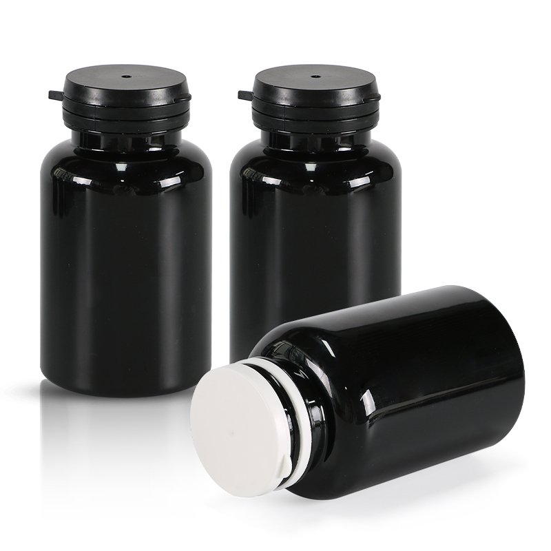 30ml 60ml 80ml 120ml 150ml 200ml 250ml Plastic Black Pet Jar Empty Pill Container Capsule Bottle With tear pulling Cap