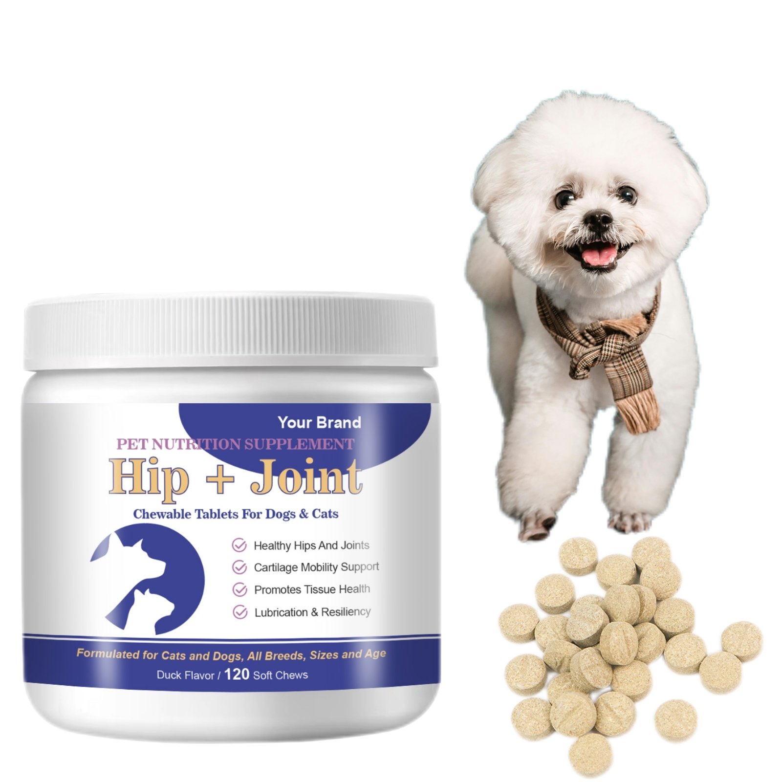 Custom Formula Glucosamine Dog Joint Supplement Chewable Tablets For Cat Dog Joint Pain Relief