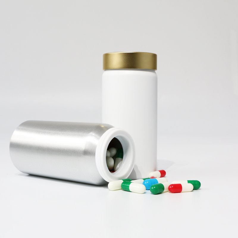 Factory direct customized recyclable aluminum bottle 150cc 200cc for anti-aging healthcare supplement capsules bottle packaging