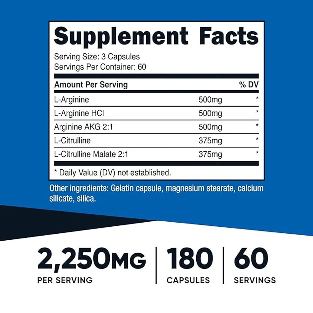 Dietary Supplement Nitric Oxide L-Arginine Capsules Support Amino Acid Vascular