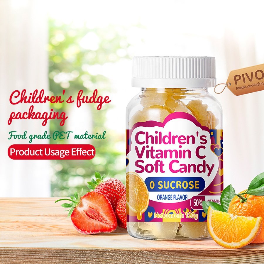 child safety clear PET empty plastic vitamin c gummy packaging bottle for healthcare supplement