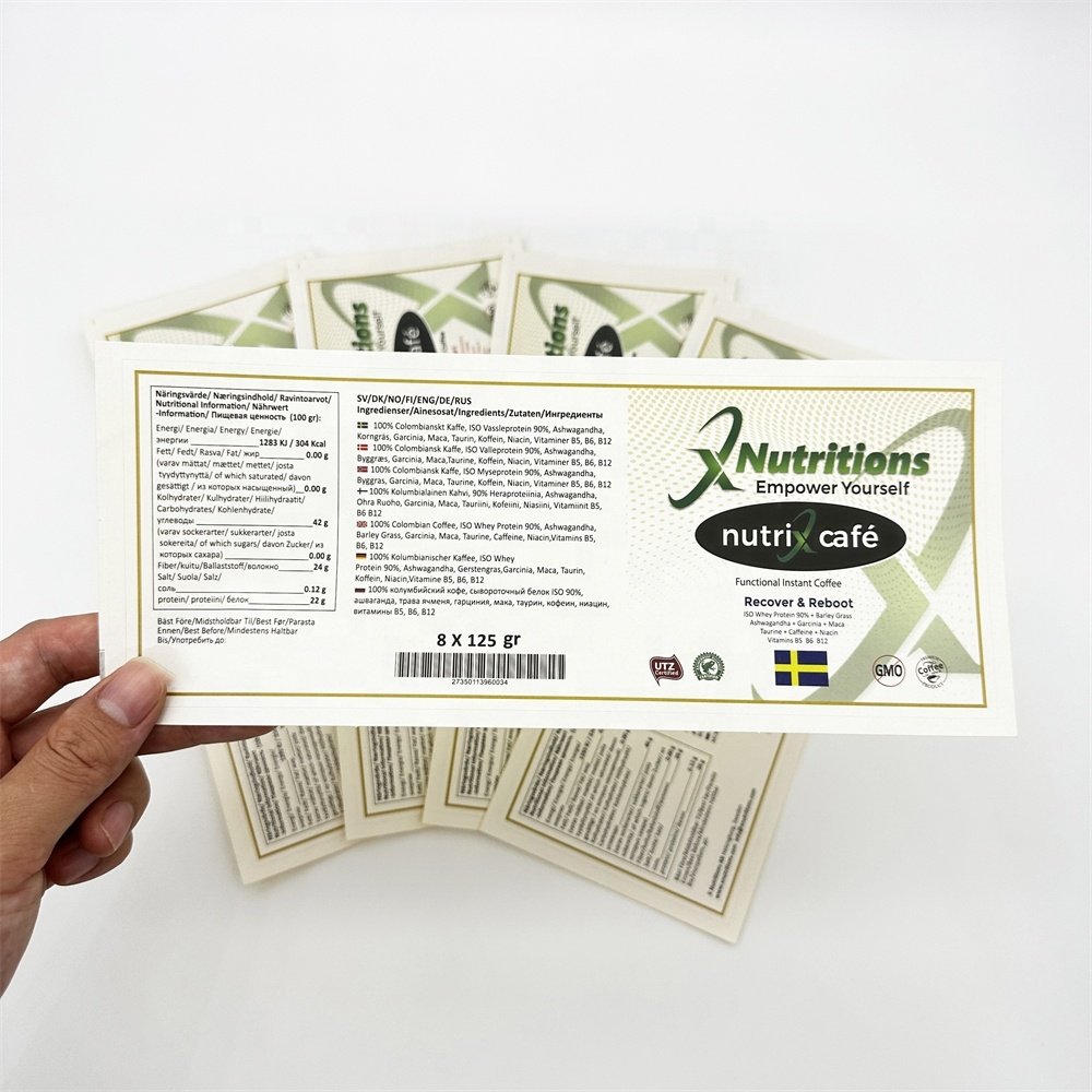 Custom Private Water Resistant Printing Roll Healthcare Supplement Label Sport Nutrition Label Sticker