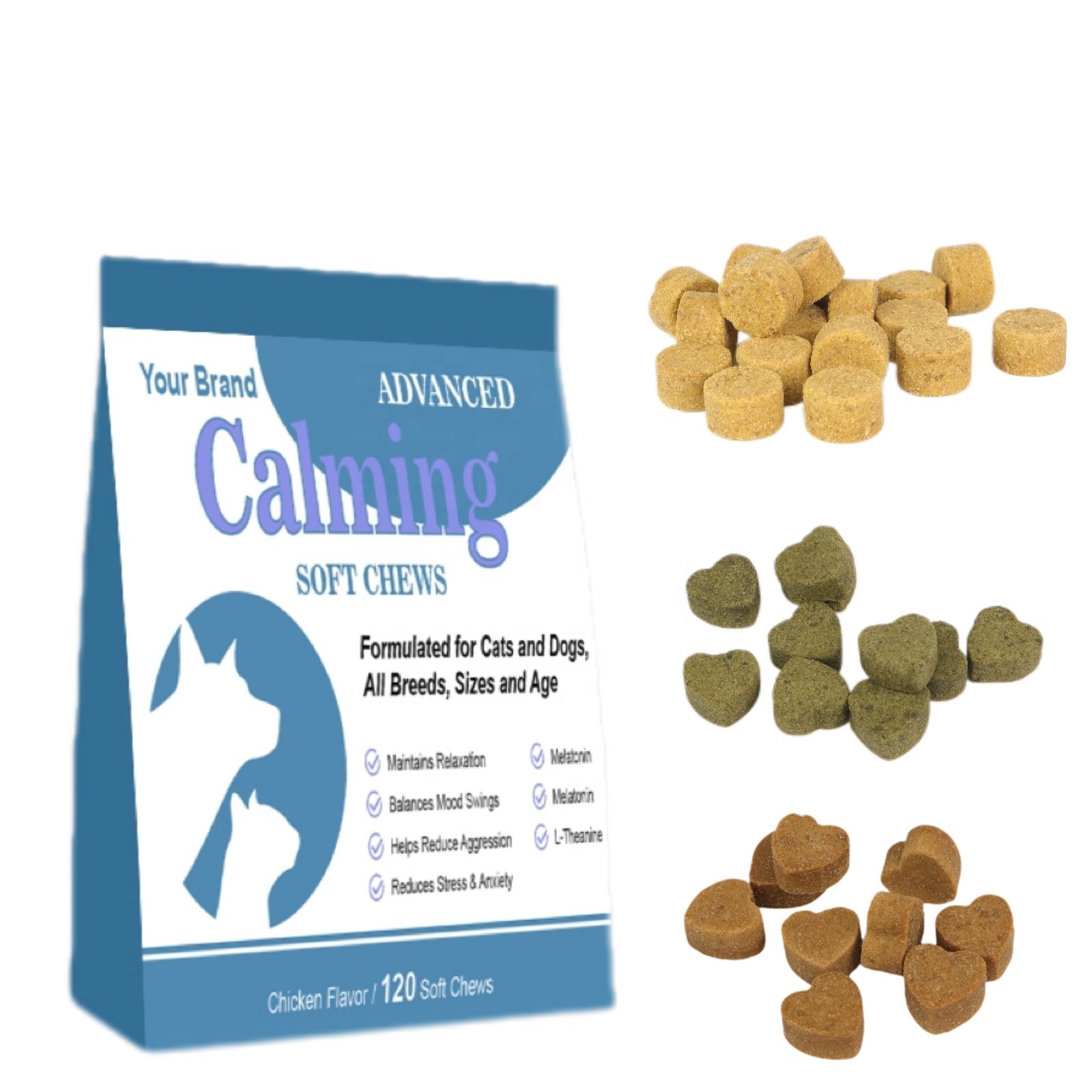 Hot selling OEM Pet Nutritional Supplements Dog Vitamins Calming Chews Treats for Cats