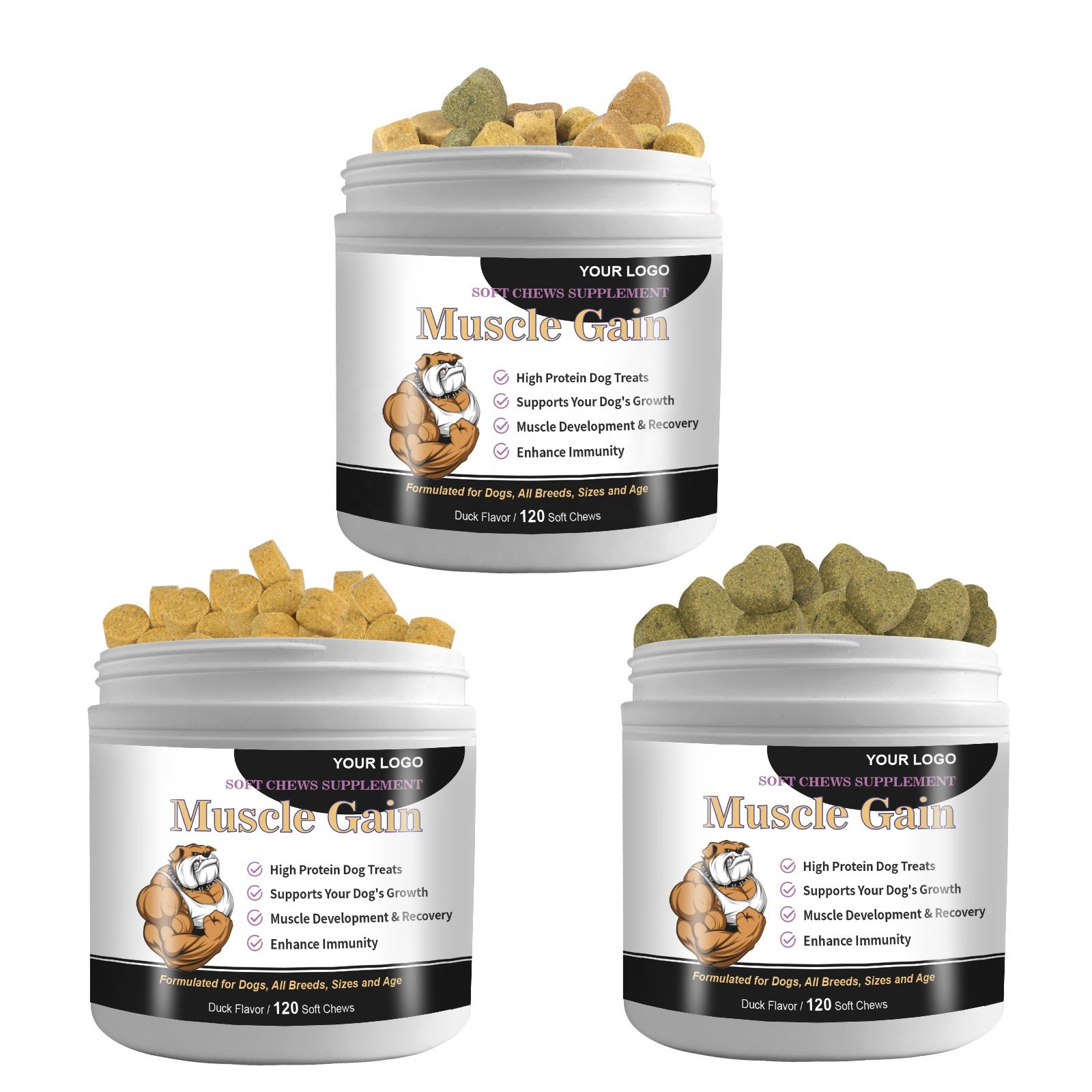 Private label Muscle Gain Soft Chews Strengthens Immune System For Pet Dog Supplement Muscle Builder