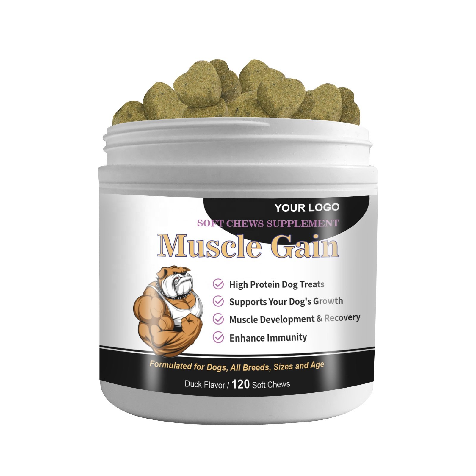 Private label Muscle Gain Soft Chews Strengthens Immune System For Pet Dog Supplement Muscle Builder