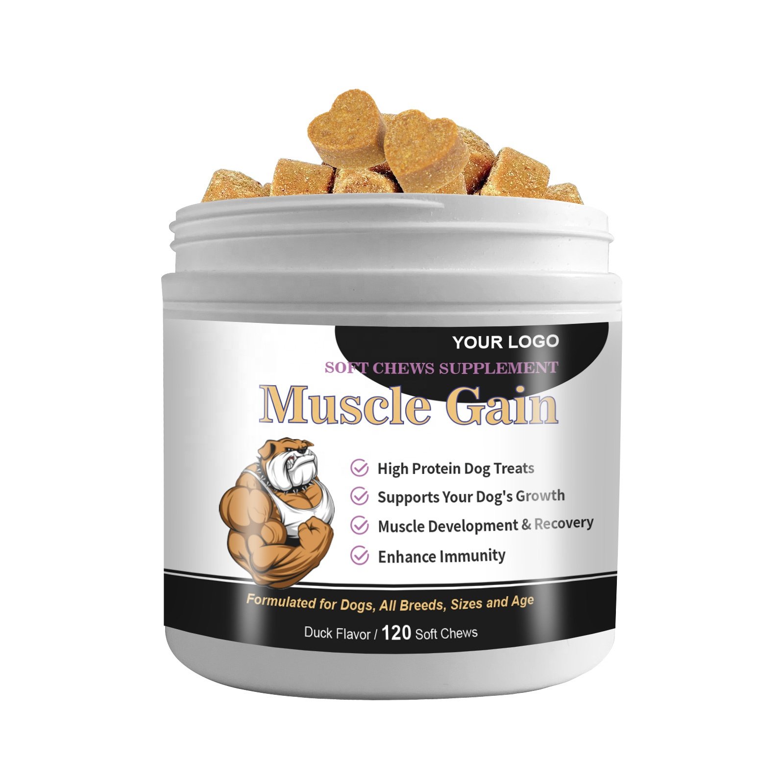 Private label Muscle Gain Soft Chews Strengthens Immune System For Pet Dog Supplement Muscle Builder