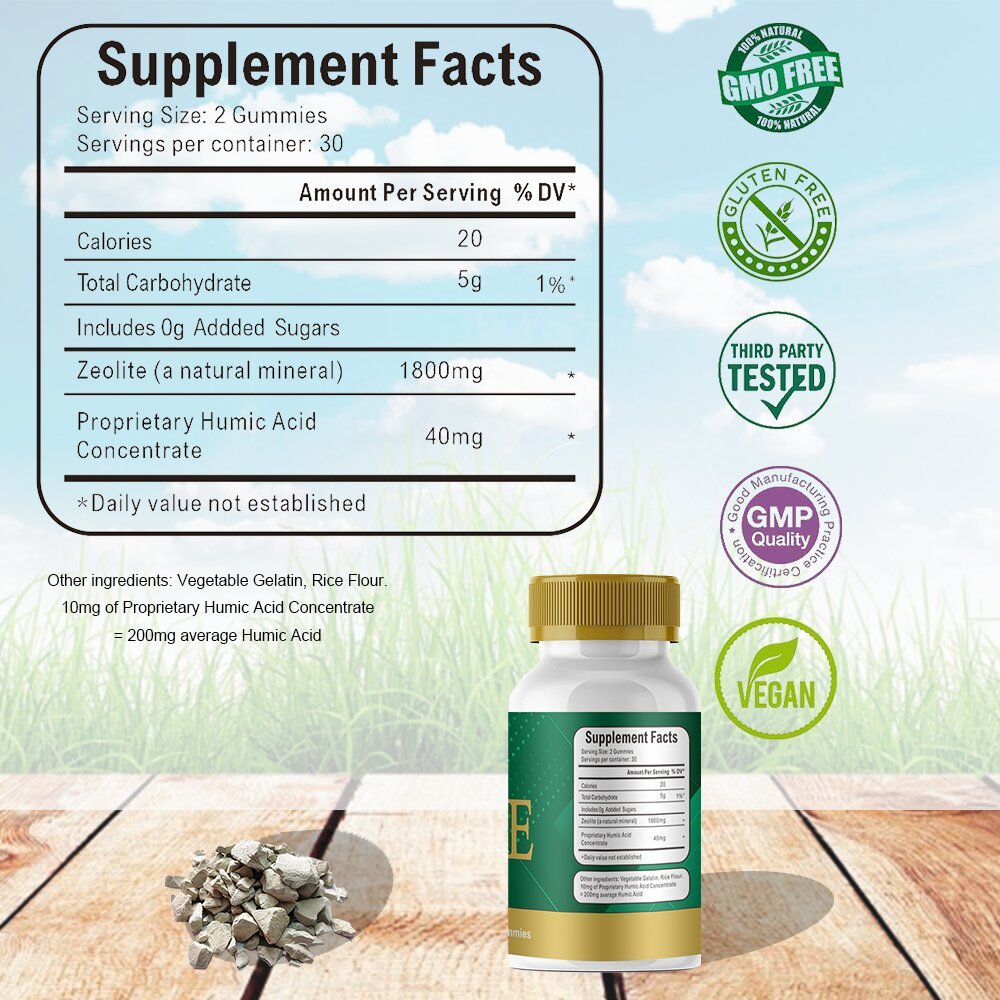 OEM private Activated Zeolite gummies Hot sales gummy healthcare support health strength supplement Activated Zeolite gummies