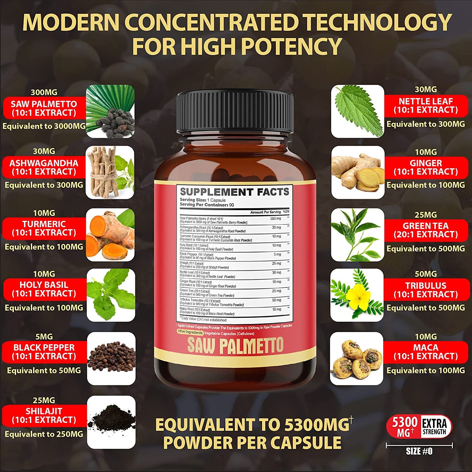 Saw Palmetto Capsules 5300 MG With Ashwagandha Prostate Healthcare Supplement For Men Hair Growth Saw Palmetto Powder OEM