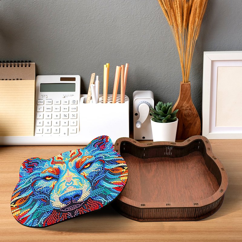 Rhinestones Diamond Painting Wooden Box Colorful Animals Pattern DIY Bright Diamonds Gifts Diamond Painting Storage Box