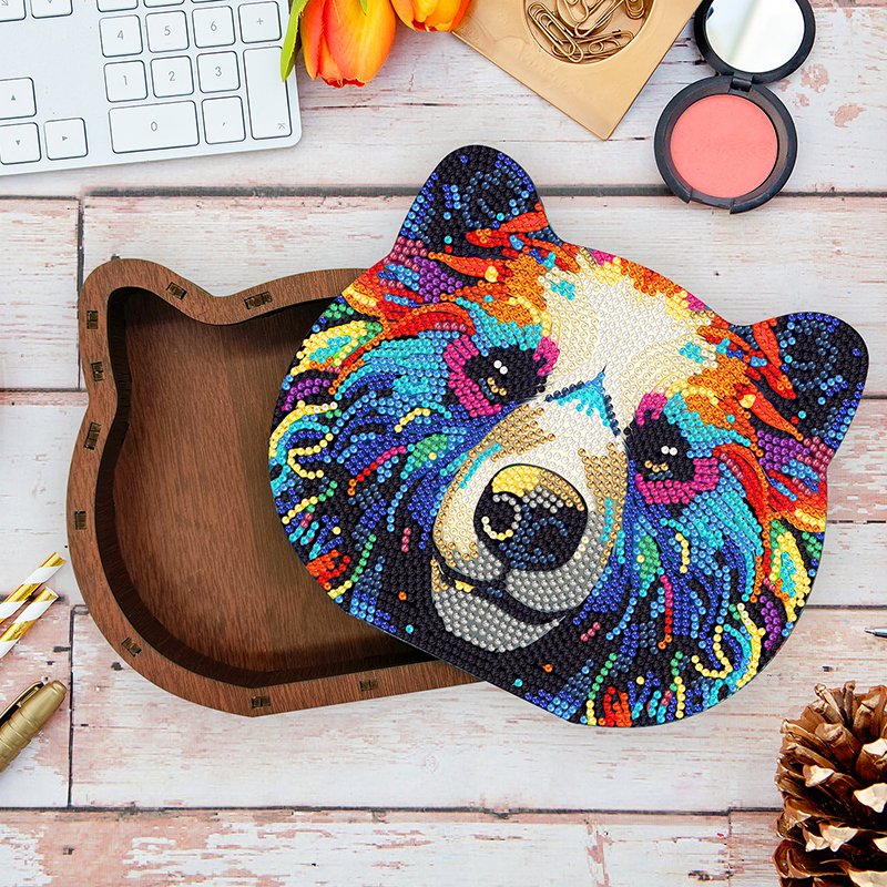 Rhinestones Diamond Painting Wooden Box Colorful Animals Pattern DIY Bright Diamonds Gifts Diamond Painting Storage Box