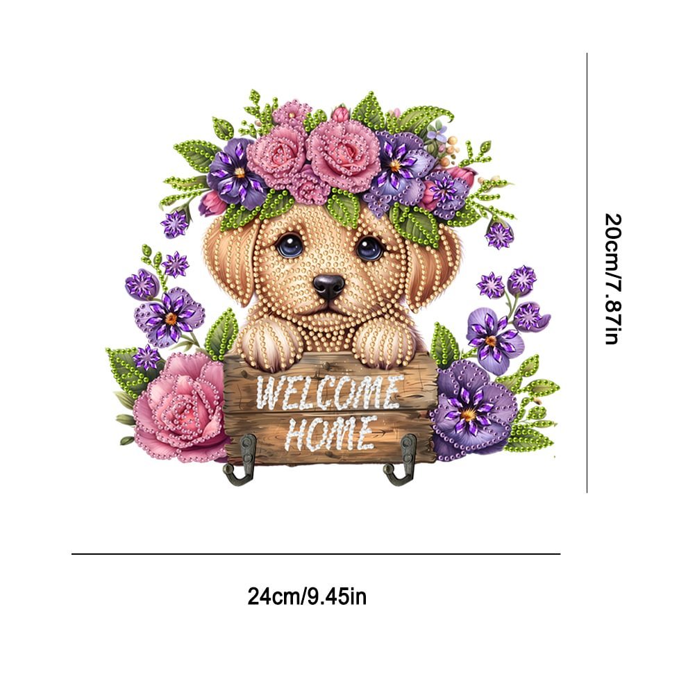 Diamond dot Wooden Dog 5D DIY Craft Wall Hooks