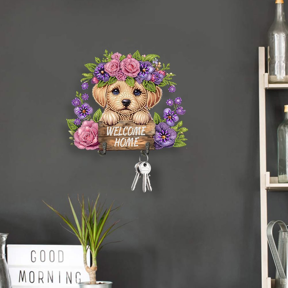 Diamond dot Wooden Dog 5D DIY Craft Wall Hooks