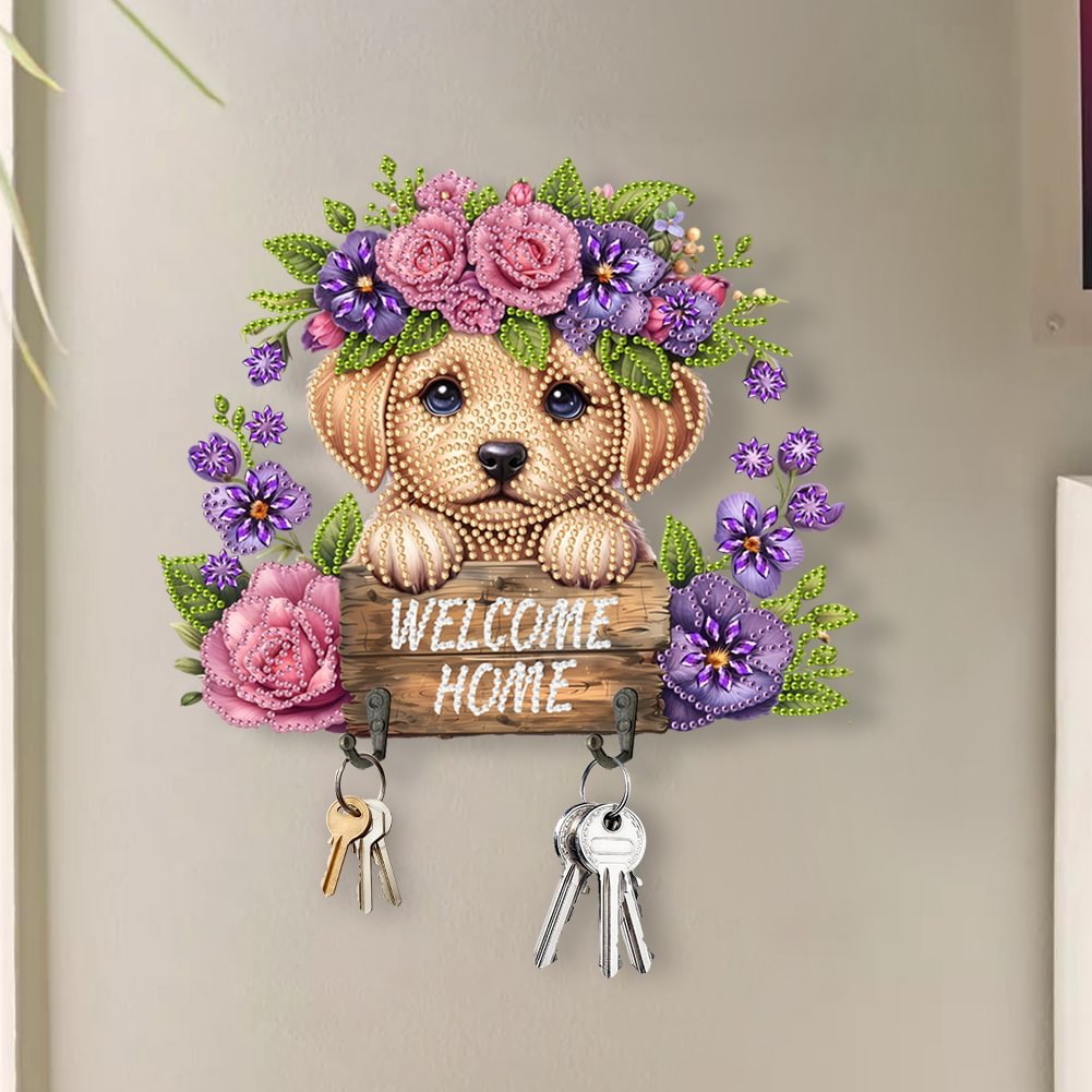 Diamond dot Wooden Dog 5D DIY Craft Wall Hooks