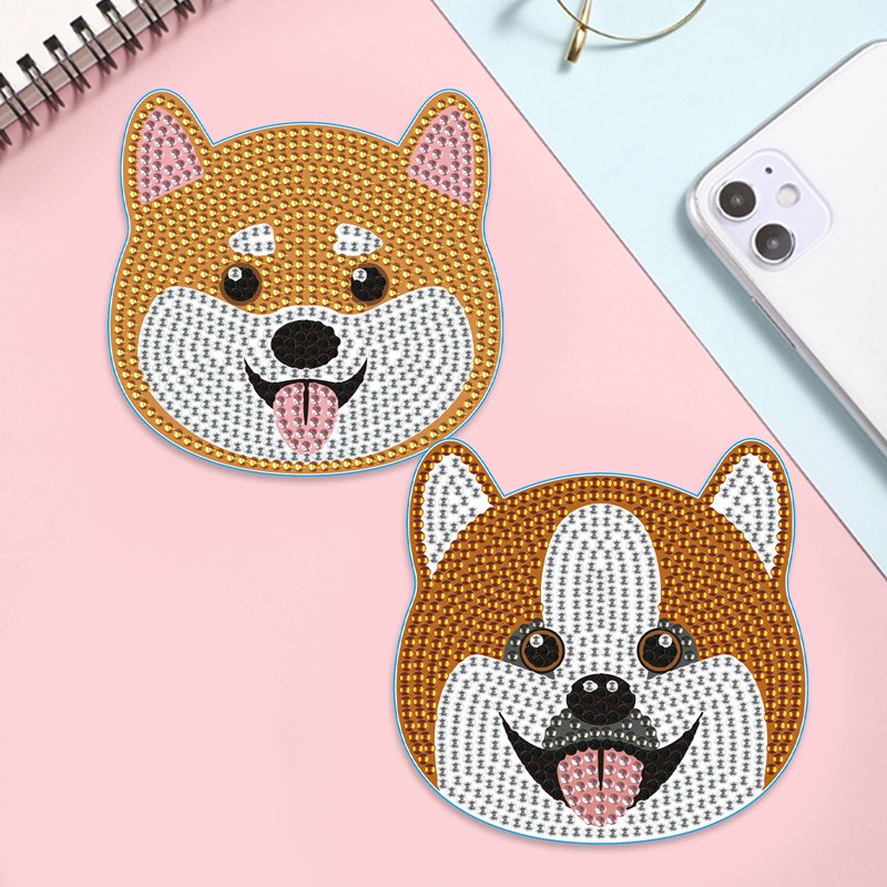 DIY Diamond Painting Coasters Kit Cartoon Dogs Round Diamonds Art Acrylic Coaster with Holder Cup Mat