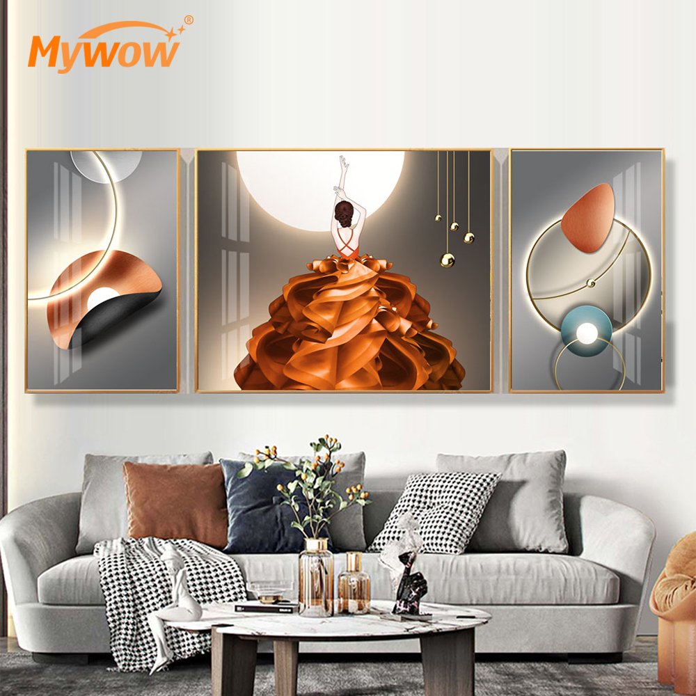 Custom Modern Designs Luxury Canvas Artwork Paintings 3D Crystal Porcelain Painting Wall Art