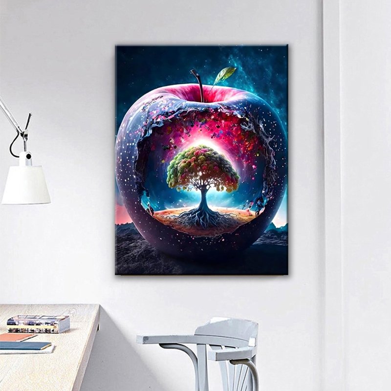 Customized 5d Diamond Painting Kit for Adults Tree in Apple,Night Flannel Fairy Dust Diamond Ab Diamond Home Decor for Beginners