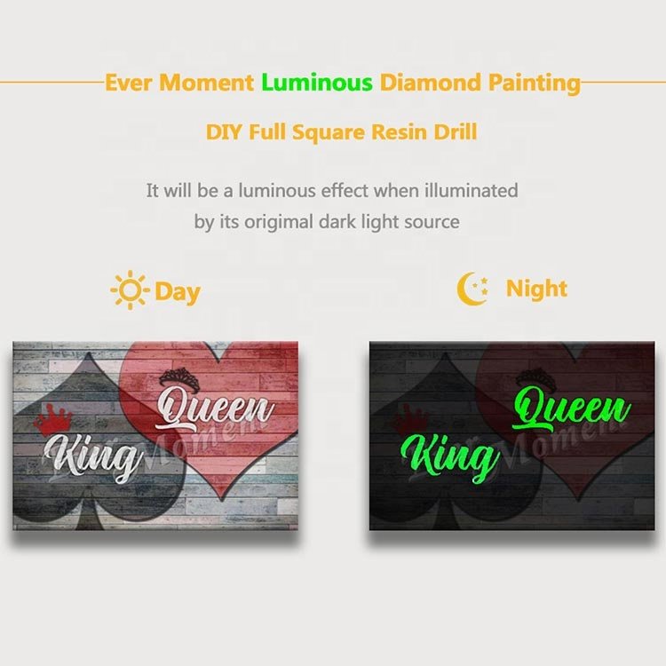 Diamond Painting Luminous Heart King Queen Paint By Diamond Wall Art Decoration Brilliant Glowing Embroidery Mosaic Gift N009