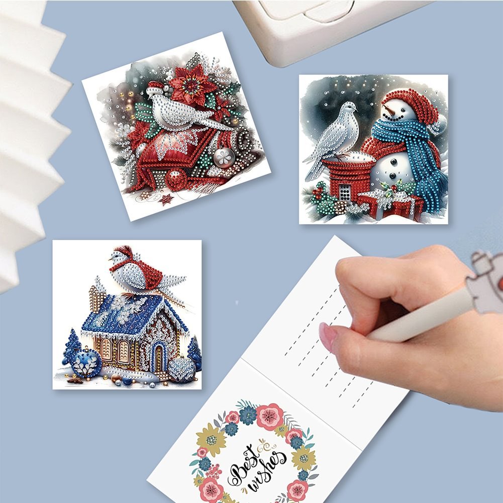 6Pcs Christmas White Pigeon Snowman 5D DIY Craft Greeting Card