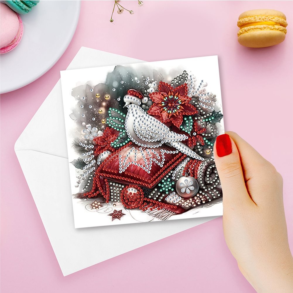 6Pcs Christmas White Pigeon Snowman 5D DIY Craft Greeting Card