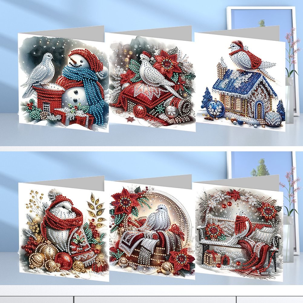 6Pcs Christmas White Pigeon Snowman 5D DIY Craft Greeting Card