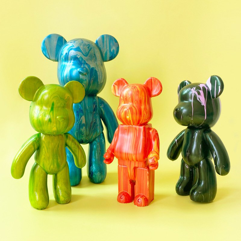 Fluid Bear set Handmade Diy Graffiti Bearbrick Statue Manual Parent-child Toys Fluid Painting Violent Bear Sculpture Home Decor