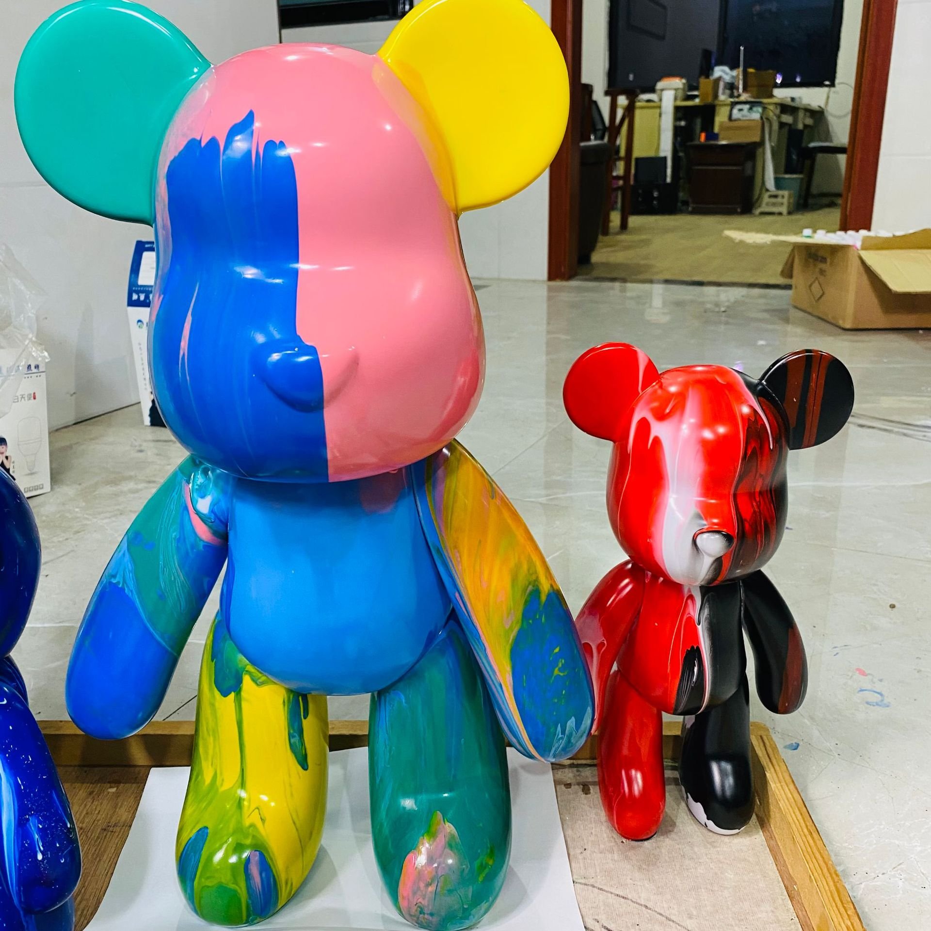 Fluid Bear set Handmade Diy Graffiti Bearbrick Statue Manual Parent-child Toys Fluid Painting Violent Bear Sculpture Home Decor