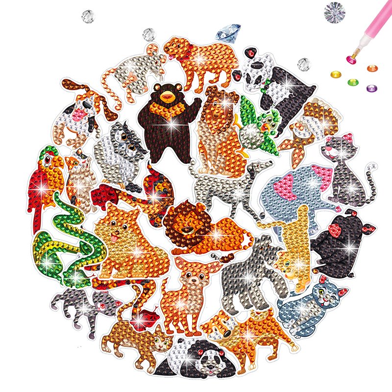 Small Diamond Painting Stickers Kit Animals Park Sticker Diamond Art DIY Diamond Painting Stickers for Kids Adults
